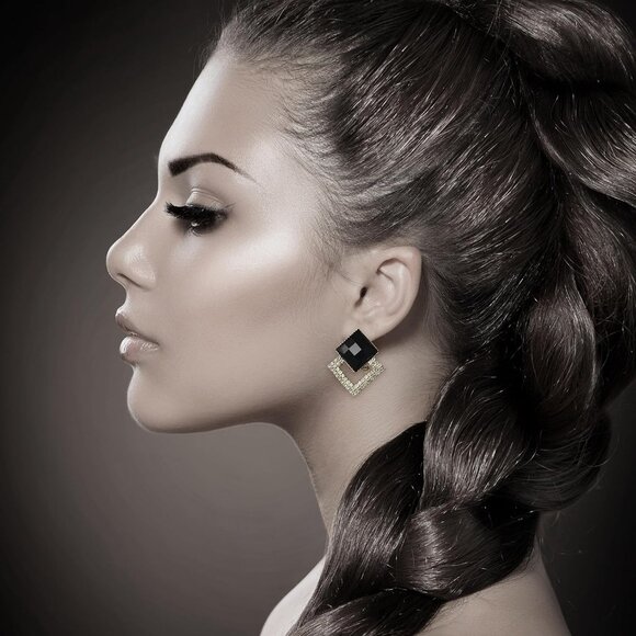 Black Rhombus 3 Plated Dangle Drop Geometric Statement Jewelry for Women Teen - Picture 3 of 6